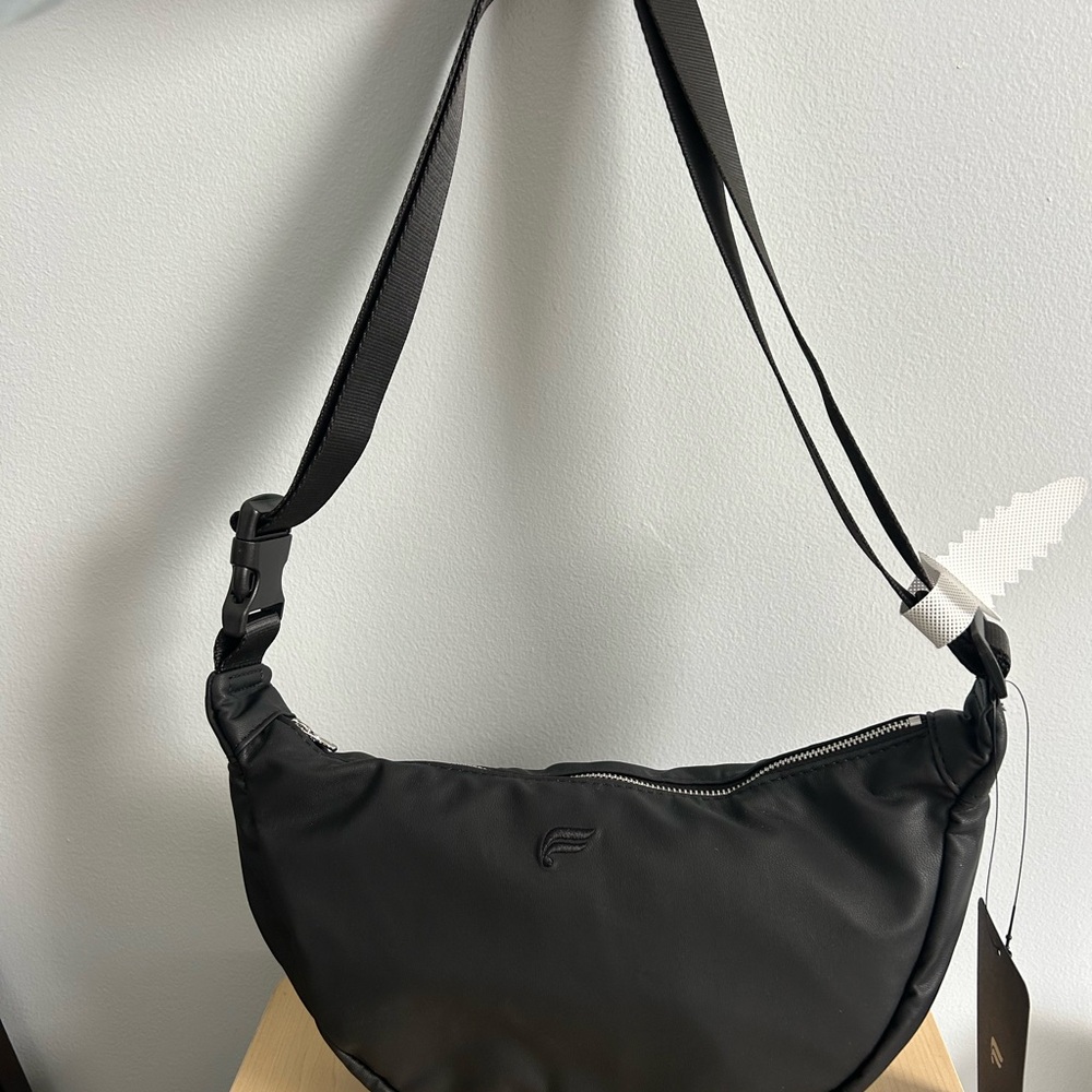 Fabletics - NWT - Black Vegan Leather Sling Bag